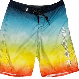 Quicksilver Boardshort Youth Boys 27 Adjustable Waist 10/12 Blue Yellow Orange5